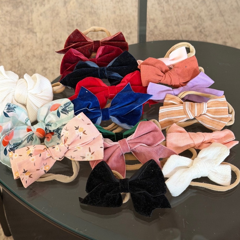 Handmade Bow Set Velvet Linen Floral Nylon Stretch Ponytails